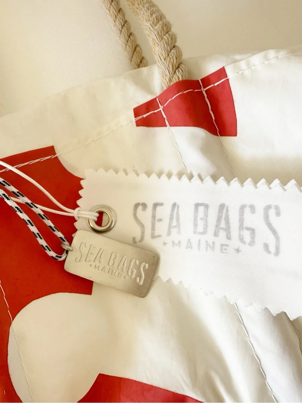 Sea Bags Maine Sailcloth Tote with Red Graphic Rope Handles Summer Nautical NWT
